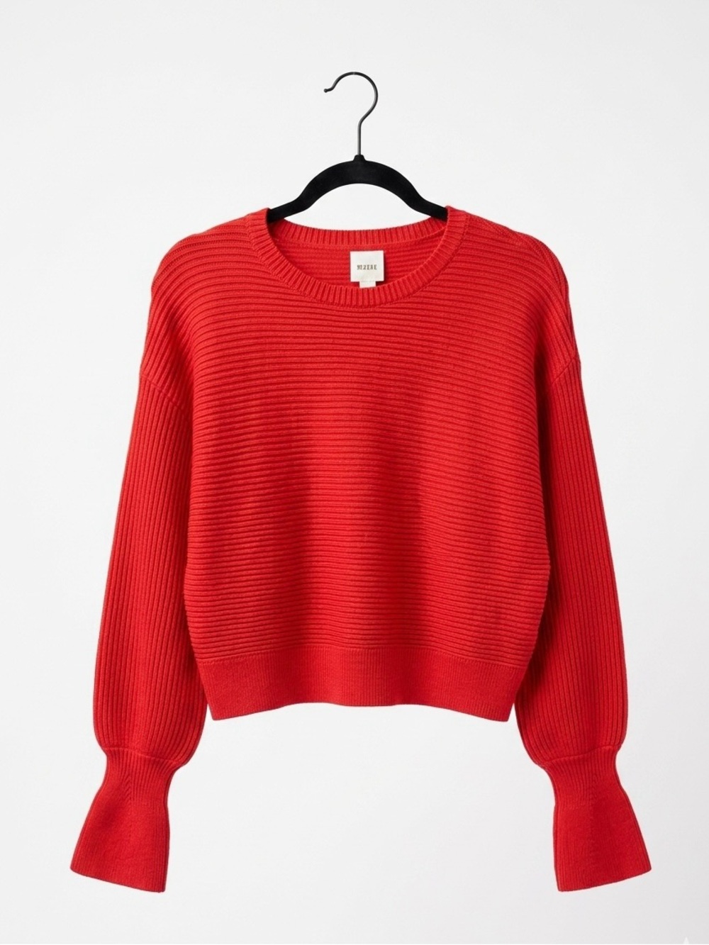 Anthropologie Maeve Red Ribbed Crewneck Sweater with Statement Sleeves - size s